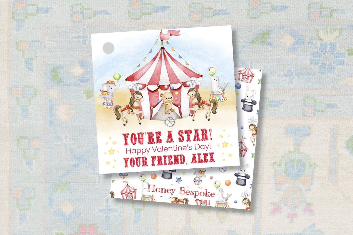 Circus Theme Valentine Gift Tags - Printable Carnival Classroom Tags