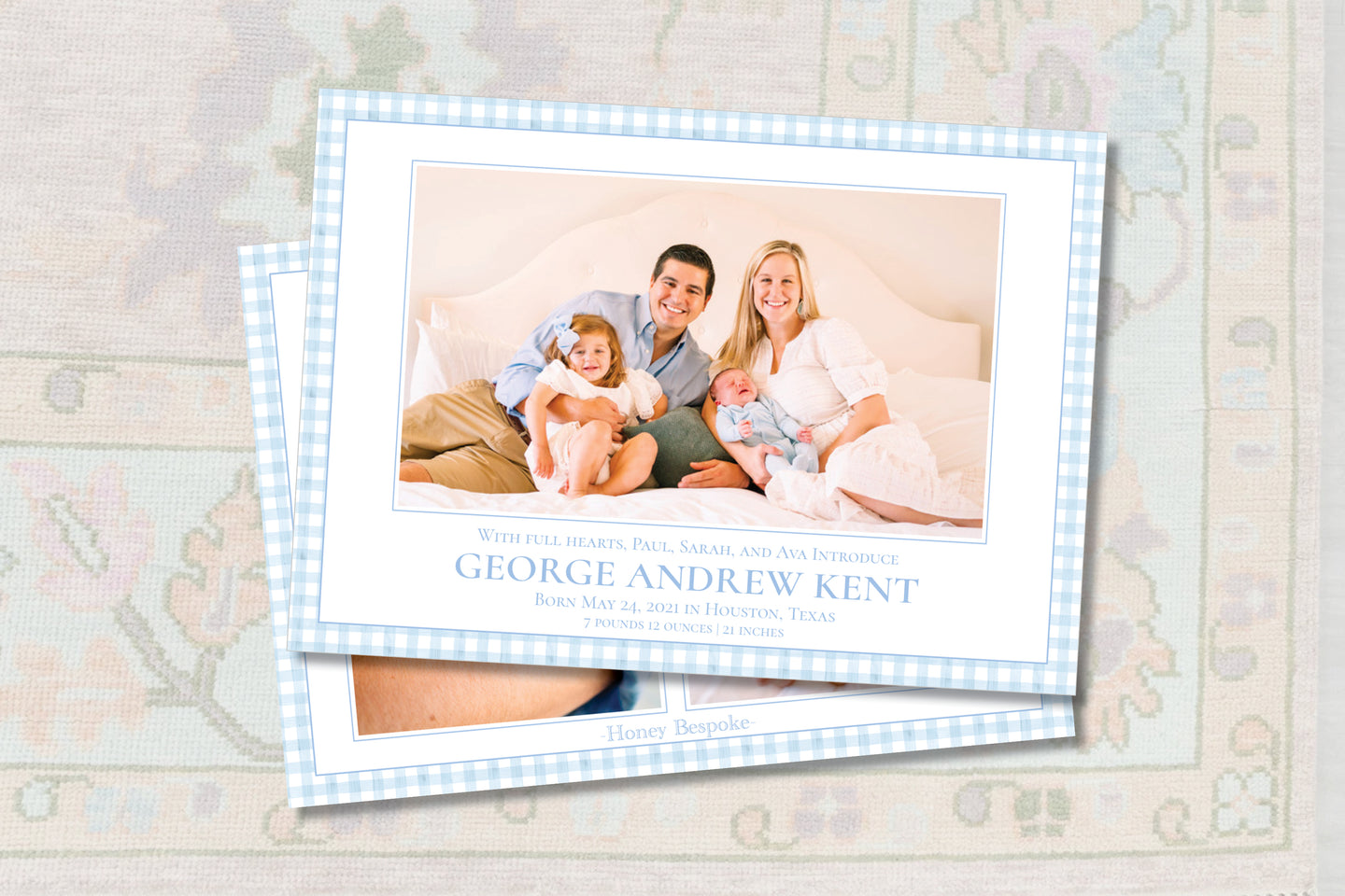 Gingham Baby Boy Birth Announcement