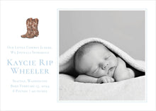 Load image into Gallery viewer, Watercolor Cowboy Boots Birth Announcement
