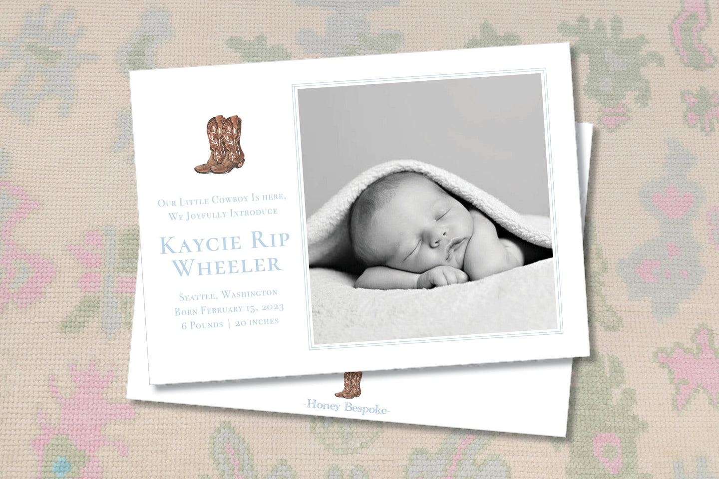 Watercolor Cowboy Boots Birth Announcement