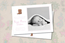 Load image into Gallery viewer, Watercolor Cowboy Boots Birth Announcement
