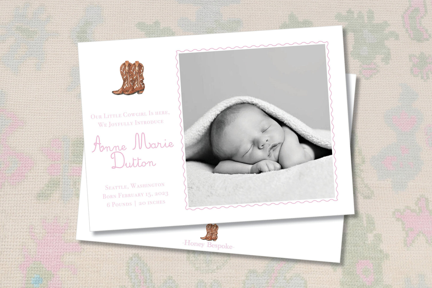 Watercolor Cowboy Boots Birth Announcement