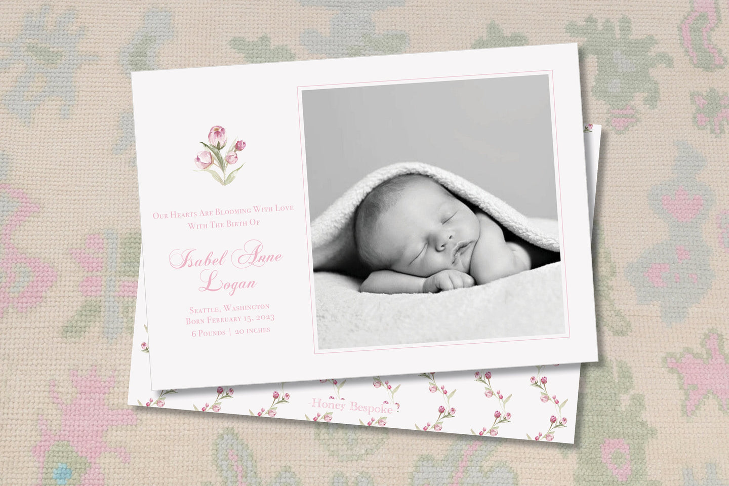 Love Shack Fancy Inspired Watercolor Birth Announcement