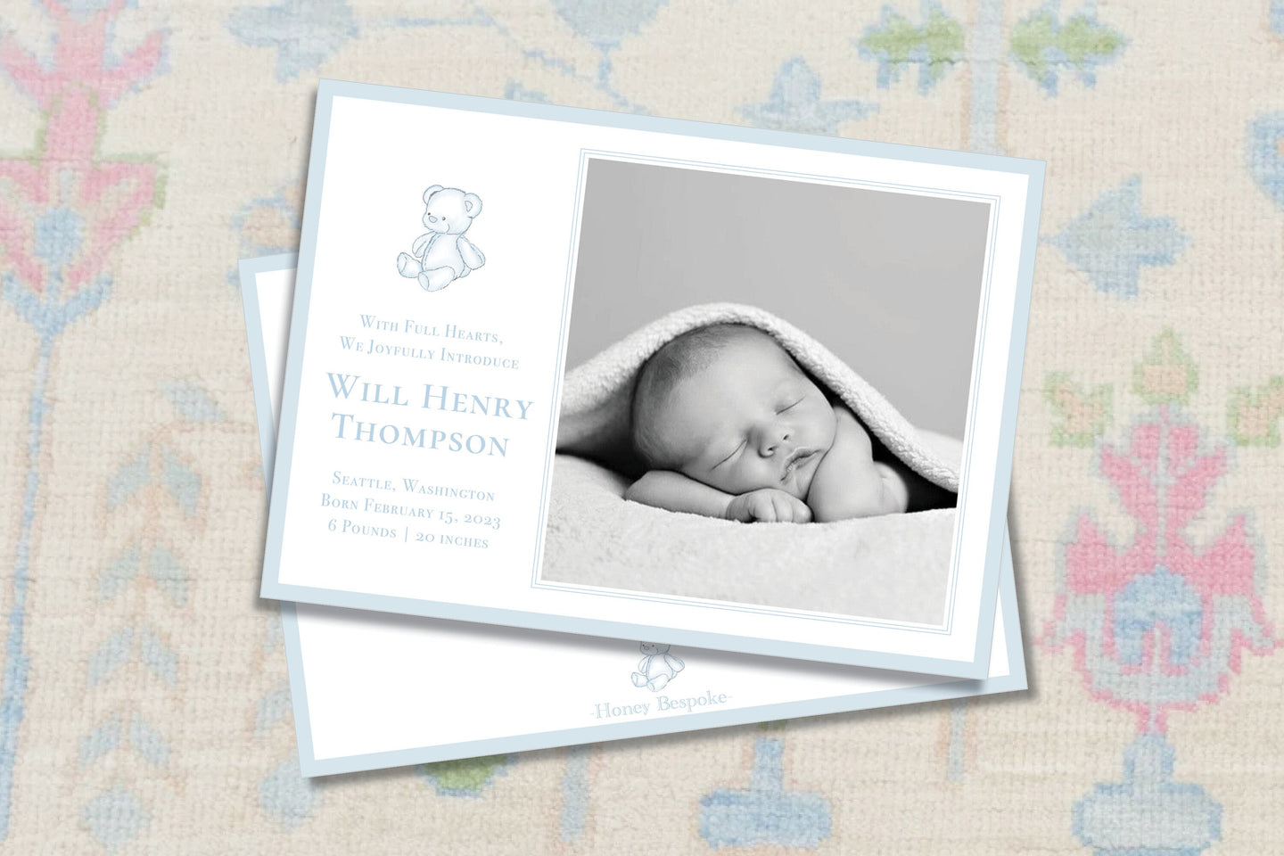 Watercolor Teddy Bear Birth Announcement