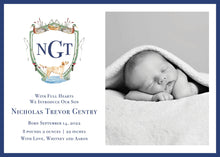 Load image into Gallery viewer, Sportsman Watercolor Crest Birth Announcement
