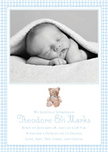 Load image into Gallery viewer, Gingham and Teddy Bear Birth Announcement
