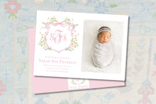 Load image into Gallery viewer, Floral Watercolor Crest Birth Announcement
