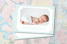 Load image into Gallery viewer, Mint Green Gingham Birth Announcement
