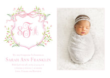 Load image into Gallery viewer, Floral Watercolor Crest Birth Announcement
