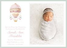 Load image into Gallery viewer, Watercolor Hot Air Balloon Birth Announcement
