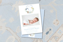 Load image into Gallery viewer, Boy Things Watercolor Crest Birth Announcement
