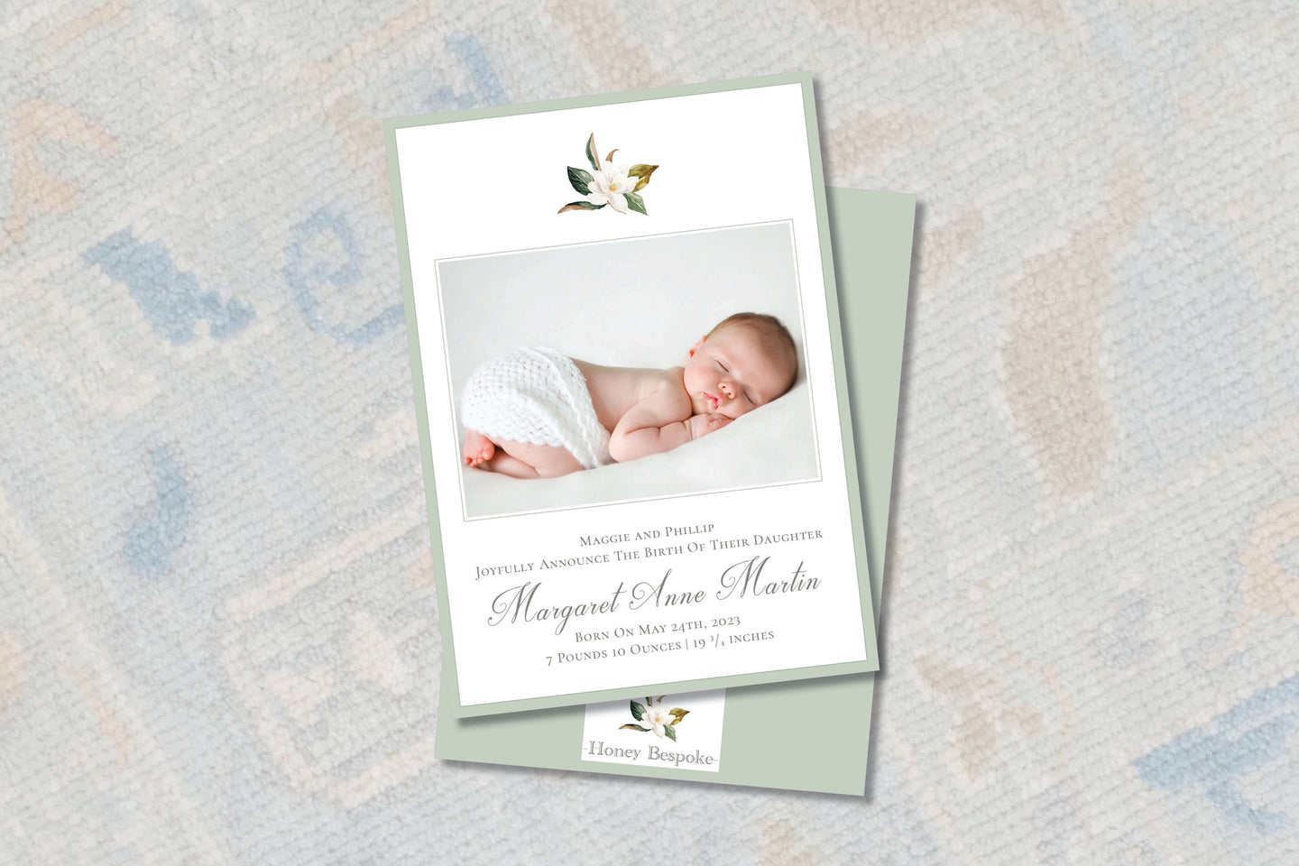 Magnolia Flower Birth Announcement