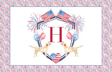 Load image into Gallery viewer, Personalized Laminated Fourth of July Watercolor Crest Placemat

