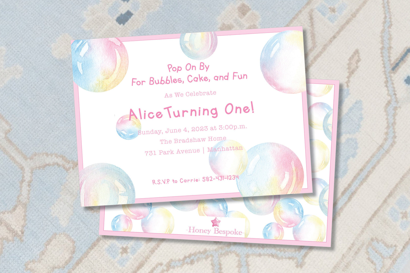 Pink Bubble Party Birthday Invitation