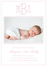 Load image into Gallery viewer, Pink Monogram Birth Announcement
