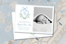 Load image into Gallery viewer, Watercolor Crest Birth Announcement
