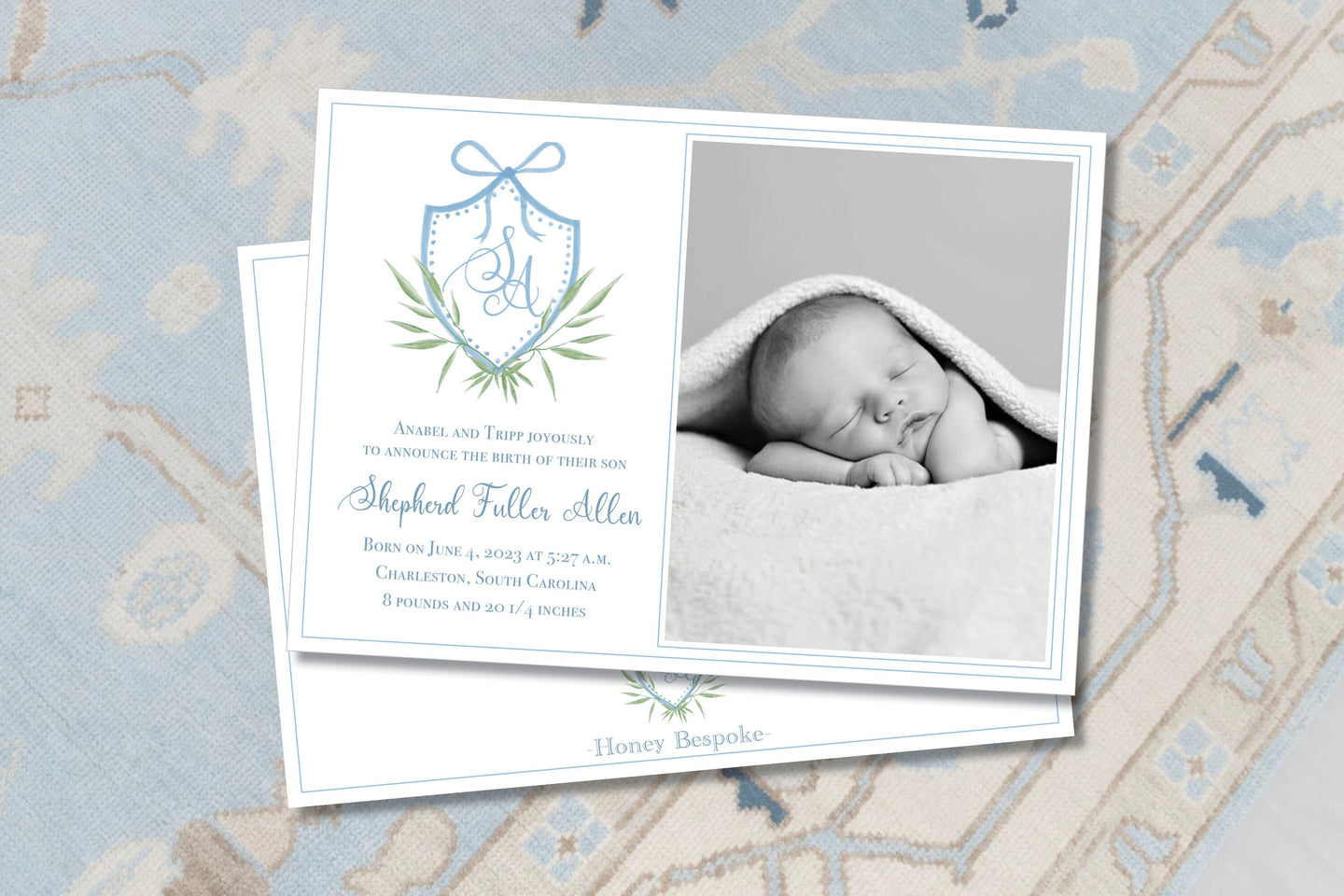 Watercolor Crest Birth Announcement