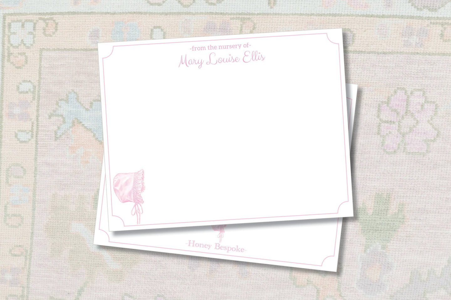 Pink Bonnet Baby Stationery