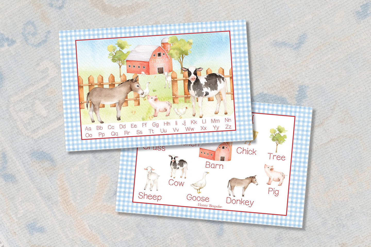 Personalized Laminated Blue Farm Animals Placemat