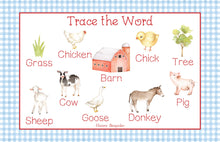 Load image into Gallery viewer, Personalized Laminated Blue Farm Animals Placemat
