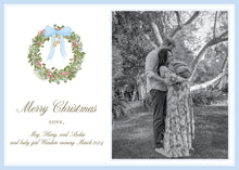 Load image into Gallery viewer, Elegant Blue Watercolor Wreath Christmas Card
