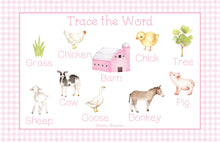 Load image into Gallery viewer, Personalized Laminated Pink Farm Animals Placemat
