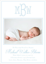 Load image into Gallery viewer, Blue Monogram Birth Announcement
