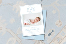 Load image into Gallery viewer, Blue Monogram Birth Announcement
