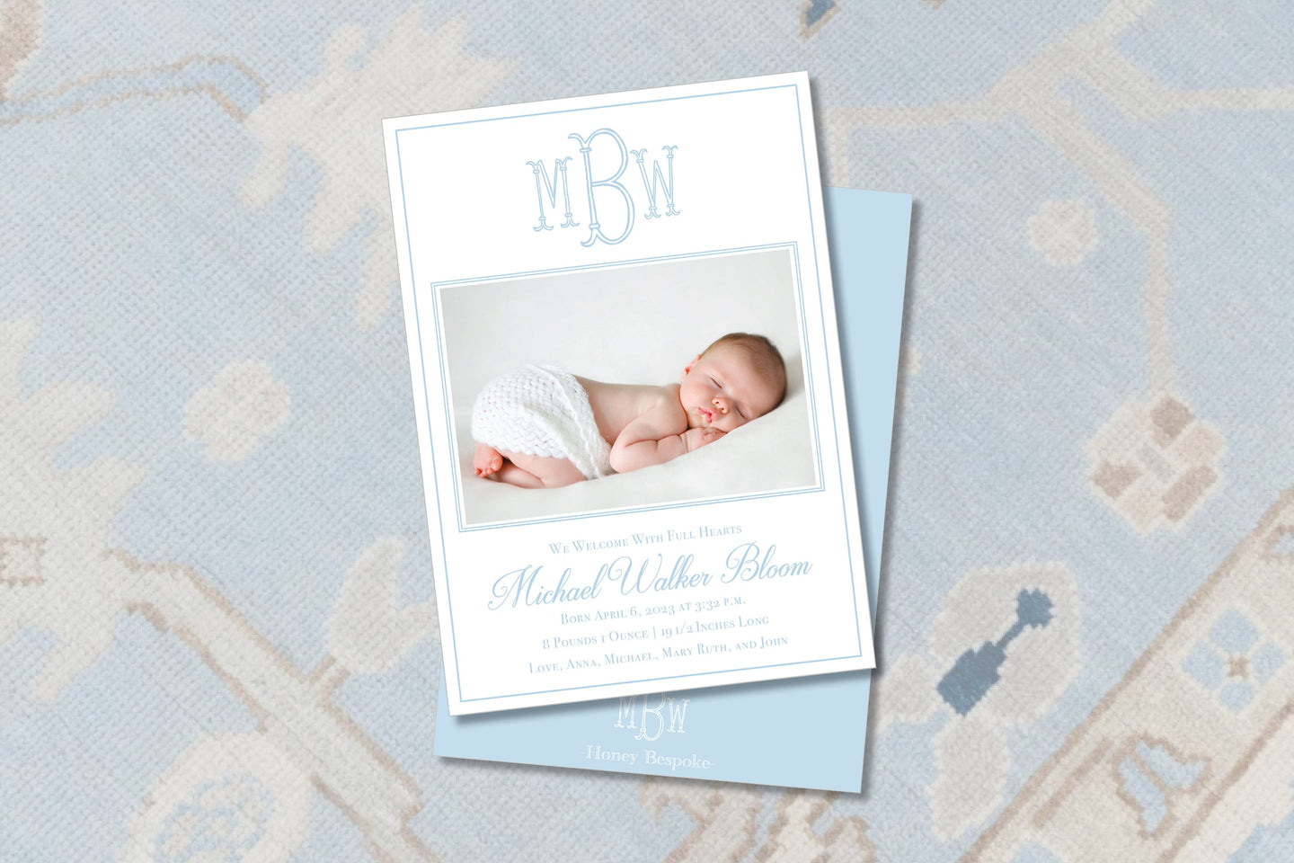 Blue Monogram Birth Announcement