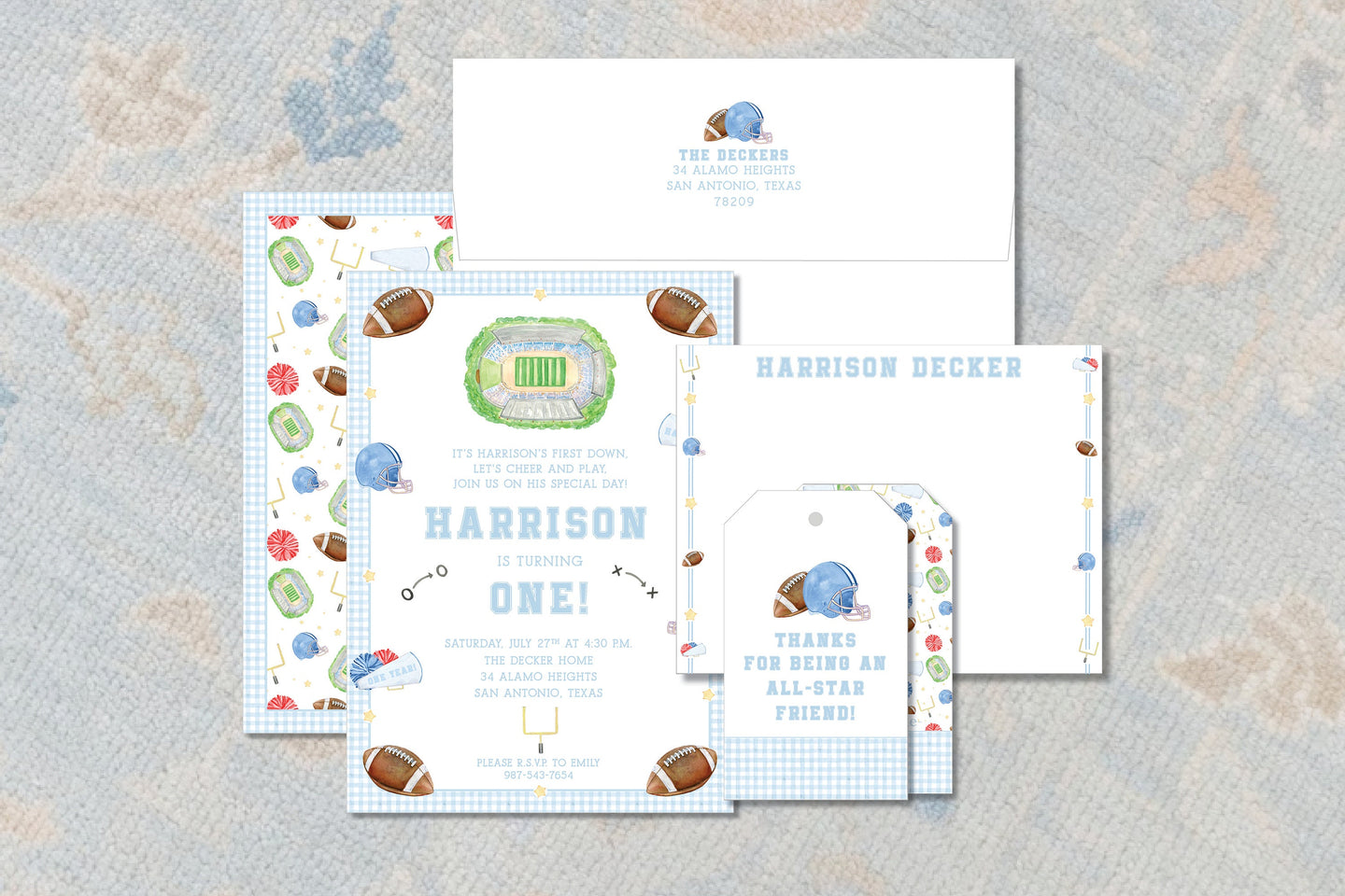 Baby's First Down Gingham Birthday Invitation