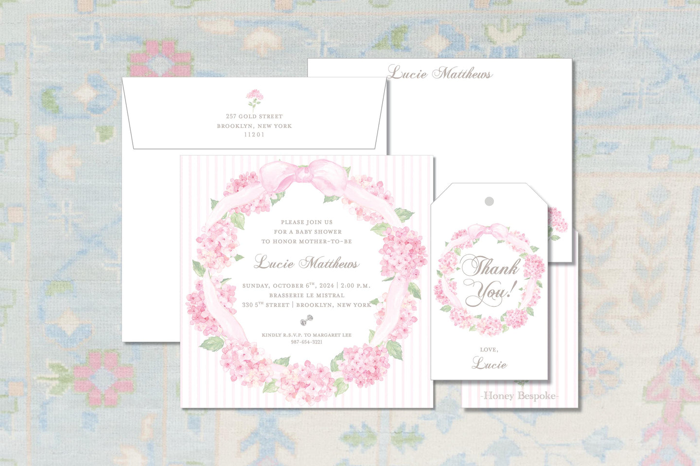 Grandmillennial Hydrangea Watercolor Floral Baby Shower Invitation